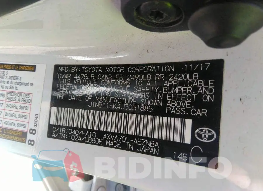 JTNB11HK4J3051885 Photo# 9