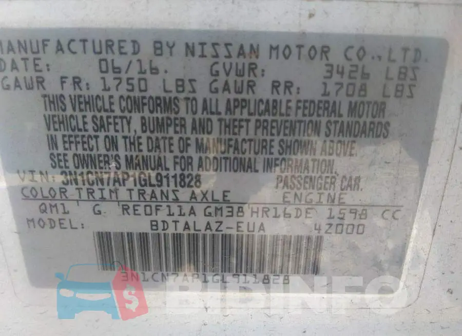 3N1CN7AP1GL911828 Photo# 9