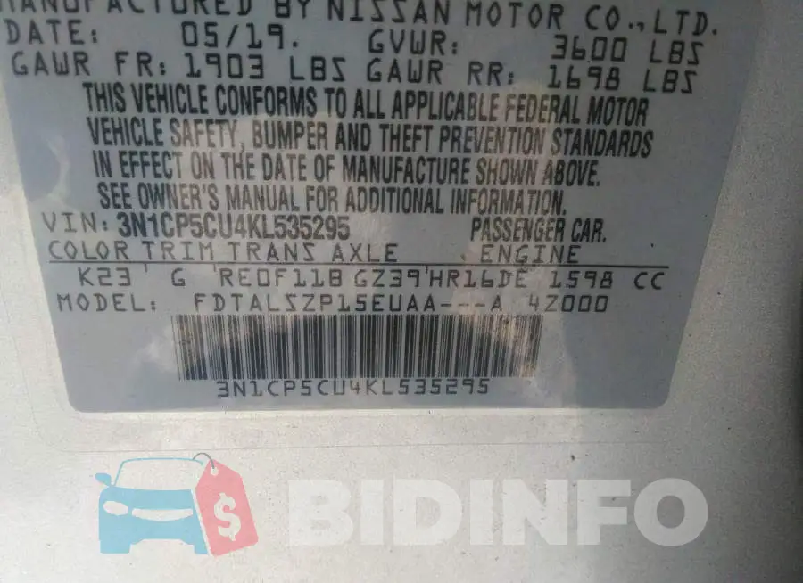 3N1CP5CU4KL535295 Photo# 9