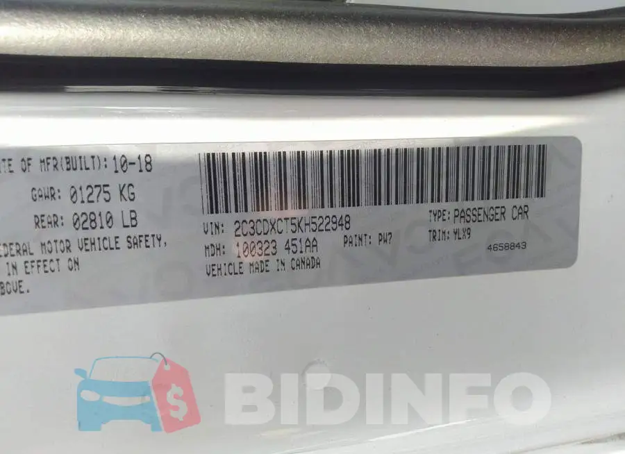 2C3CDXCT5KH522948 Photo# 9