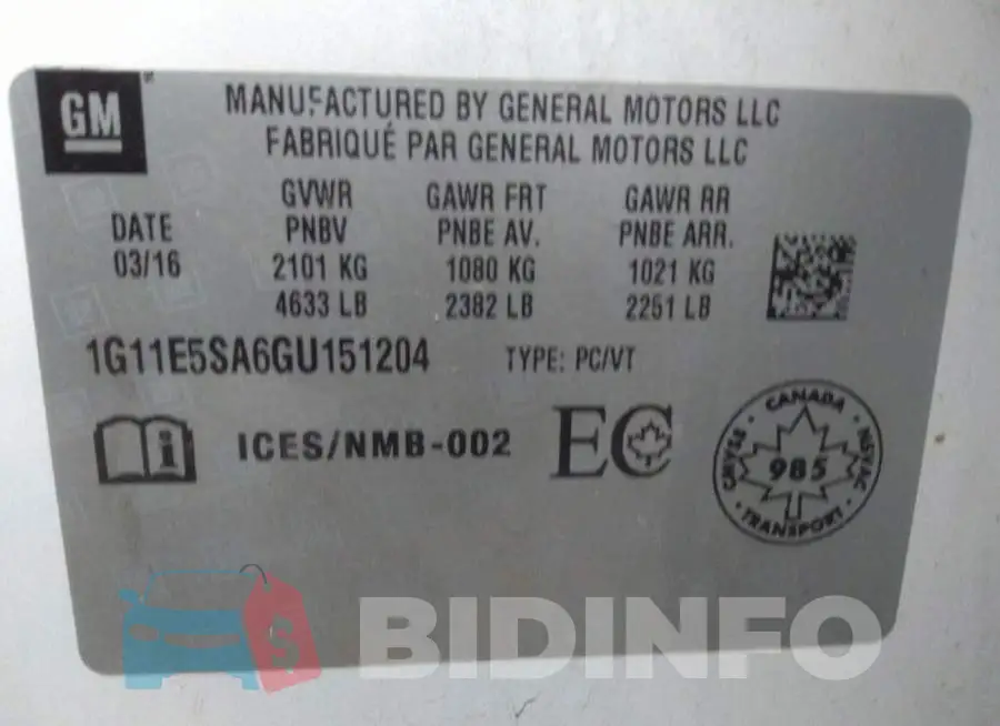 1G11E5SA6GU151204 Photo# 9