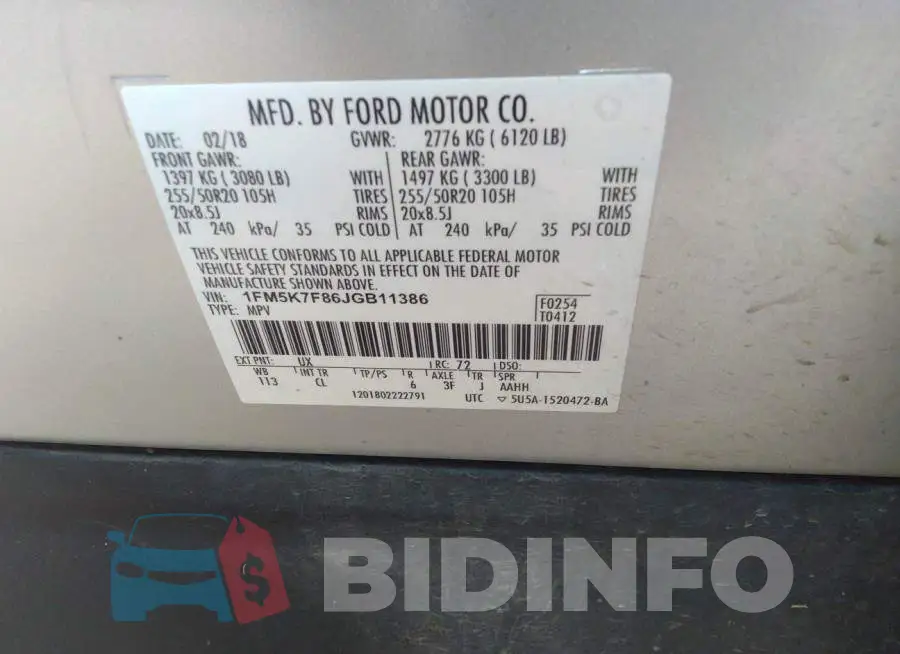 1FM5K7F86JGB11386 Photo# 9