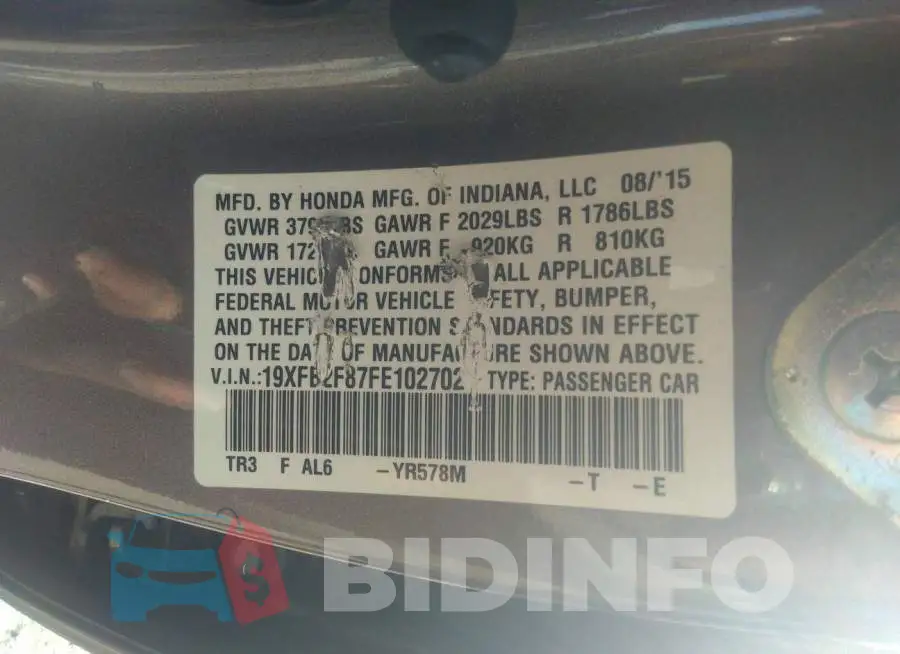 19XFB2F87FE102702 Photo# 9