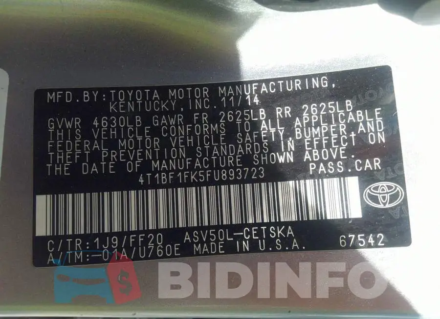 4T1BF1FK5FU893723 Photo# 9