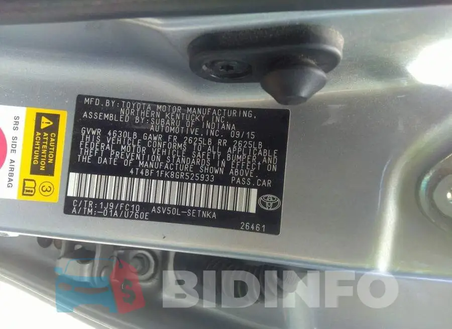 4T4BF1FK8GR525933 Photo# 9