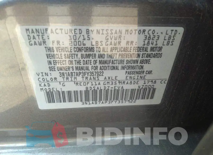 3N1AB7AP3FY357922 Photo# 9