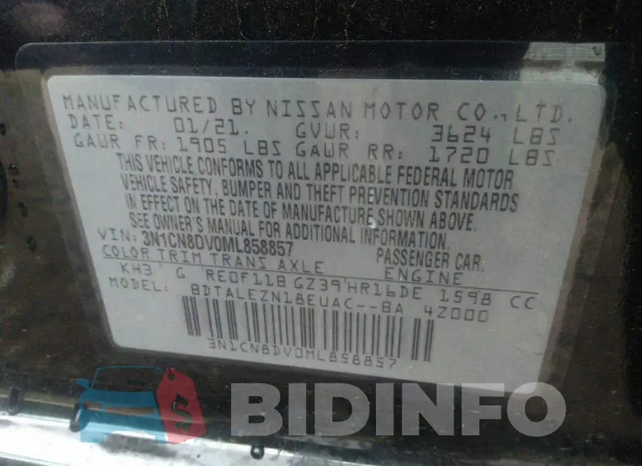 3N1CN8DV0ML858857 Photo# 9