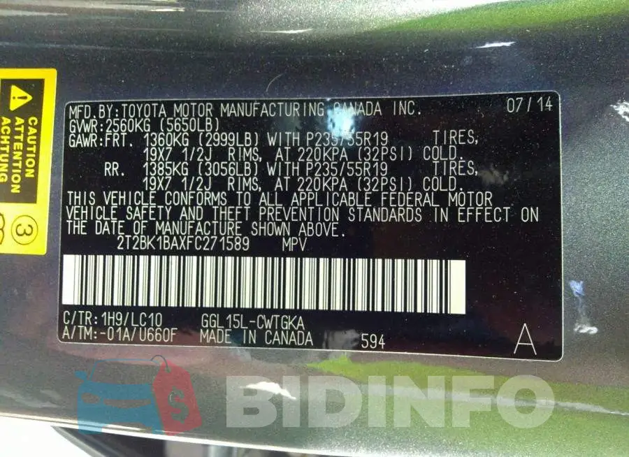 2T2BK1BAXFC271589 Photo# 9