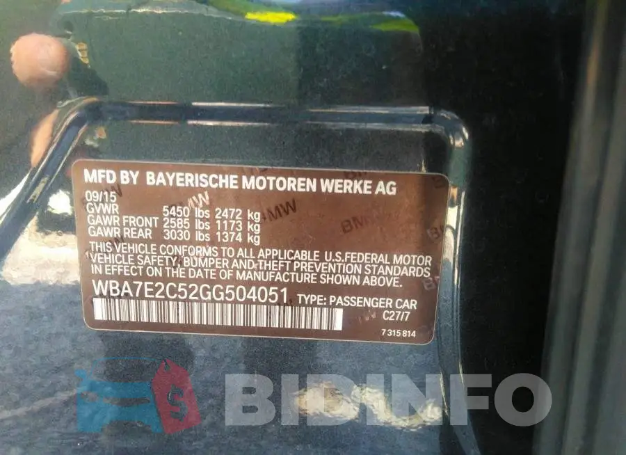 WBA7E2C52GG504051 Photo# 9