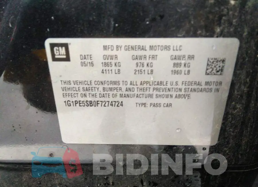 1G1PE5SB0F7274724 Photo# 9