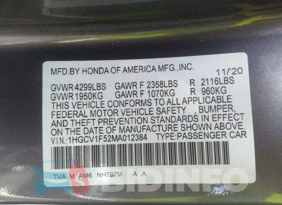 1HGCV1F52MA012384 Photo# 9