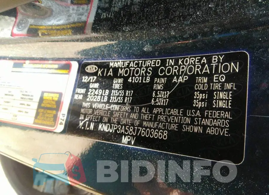 KNDJP3A58J7603668 Photo# 9