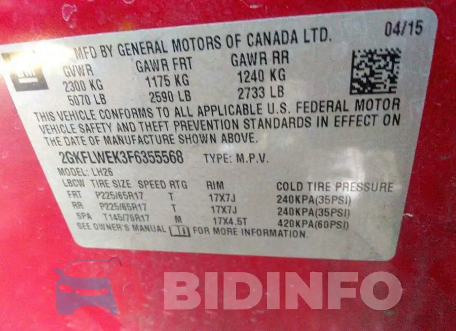 2GKFLWEK3F6355568 Photo# 9