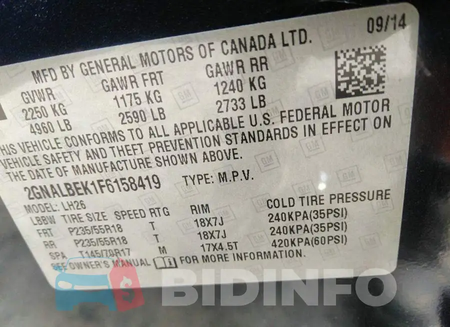 2GNALBEK1F6158419 Photo# 9