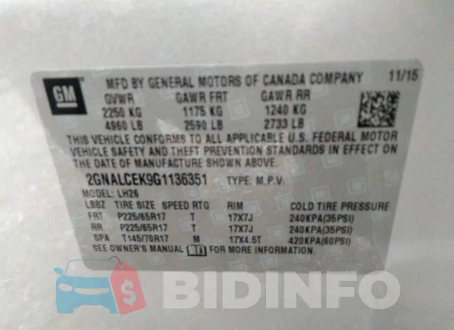 2GNALCEK9G1136351 Photo# 9