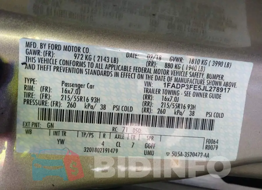 1FADP3FE5JL278917 Photo# 9