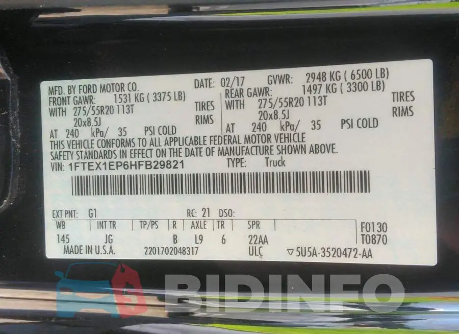 1FTEX1EP6HFB29821 Photo# 9