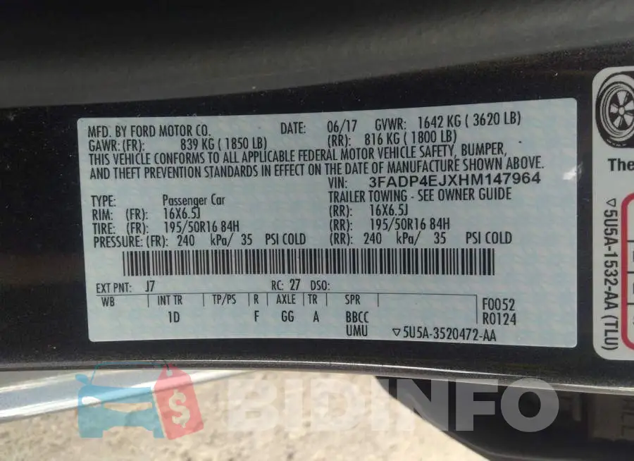 3FADP4EJXHM147964 Photo# 9