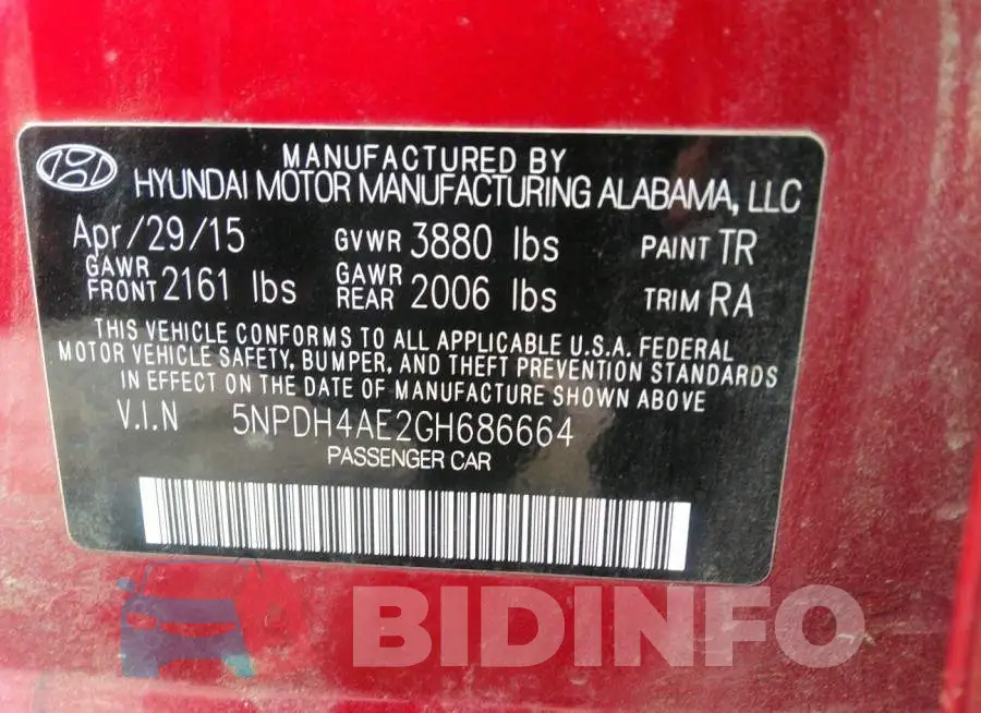 5NPDH4AE2GH686664 Photo# 9
