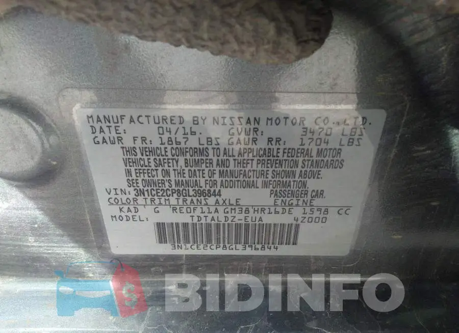 3N1CE2CP8GL396844 Photo# 9