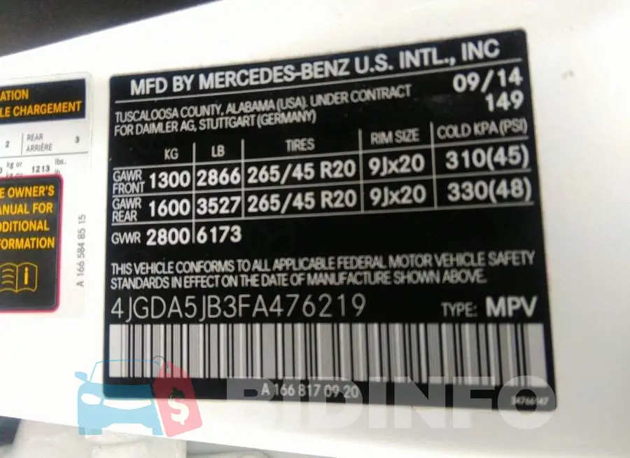 4JGDA5JB3FA476219 Photo# 9