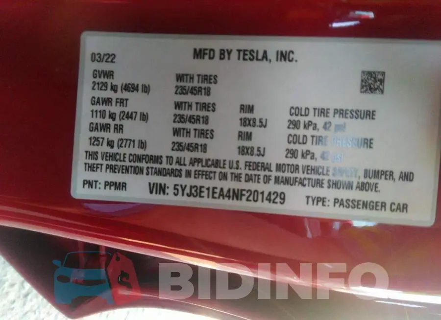 5YJ3E1EA4NF201429 Photo# 9