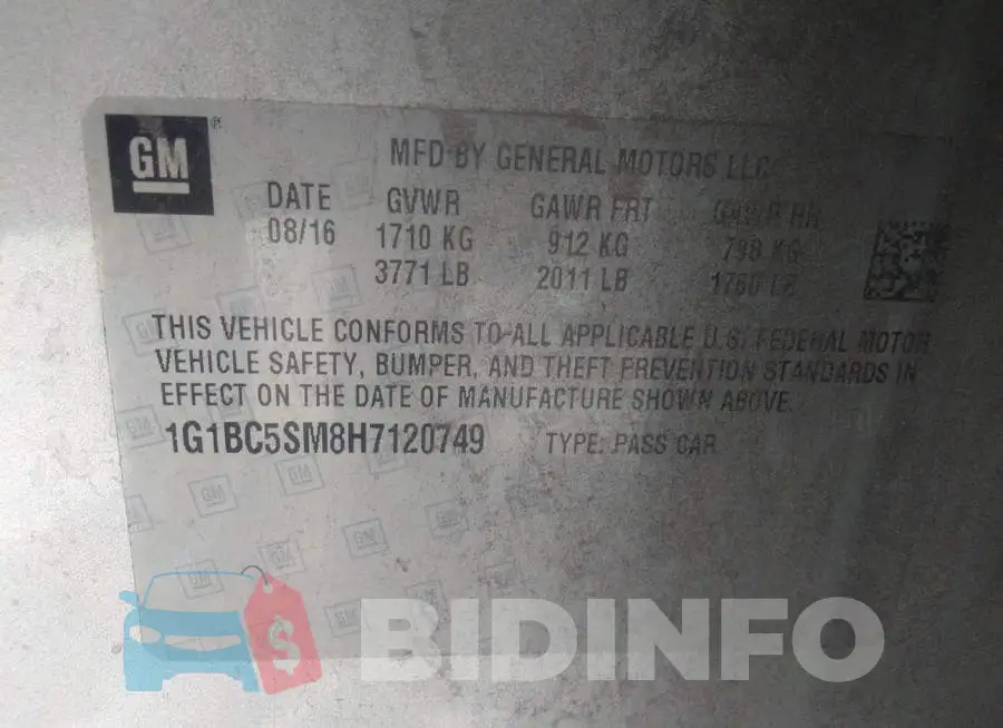 1G1BC5SM8H7120749 Photo# 9
