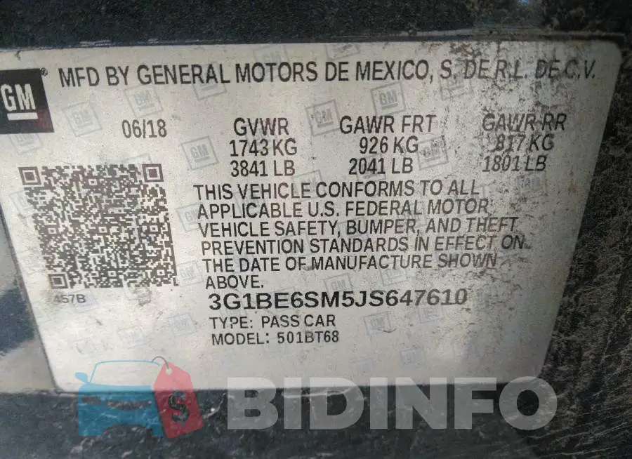 3G1BE6SM5JS647610 Photo# 9