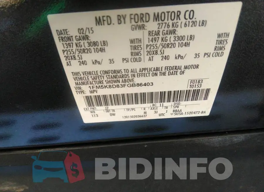 1FM5K8D83FGB86403 Photo# 9