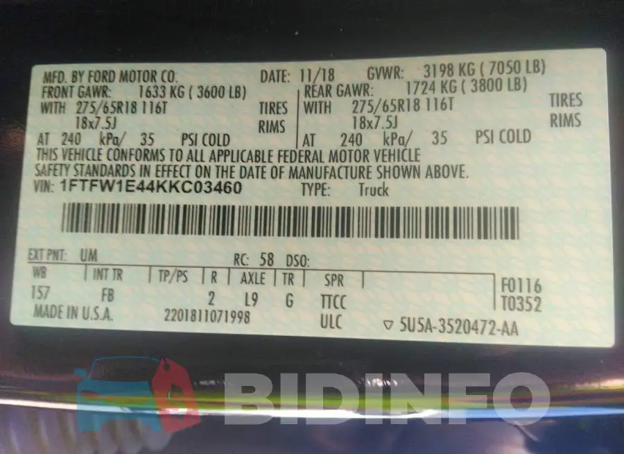 1FTFW1E44KKC03460 Photo# 9