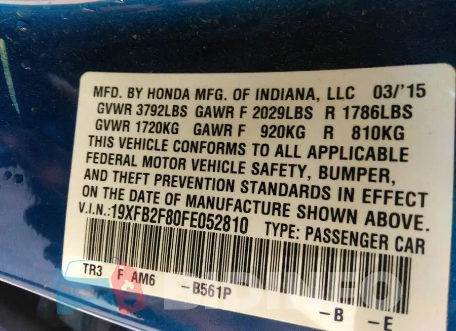 19XFB2F80FE052810 Photo# 9