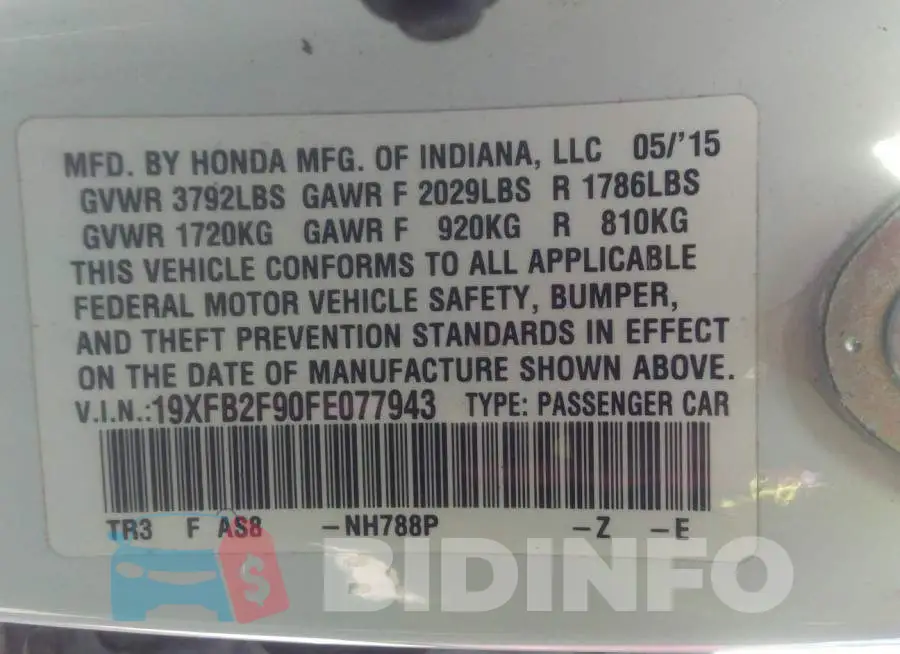 19XFB2F90FE077943 Photo# 9