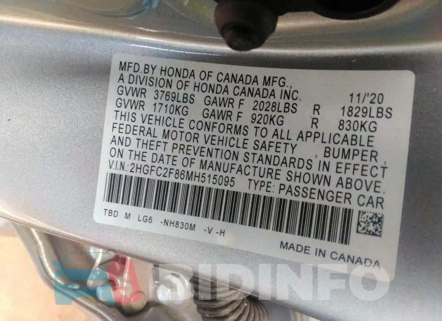 2HGFC2F86MH515095 Photo# 9