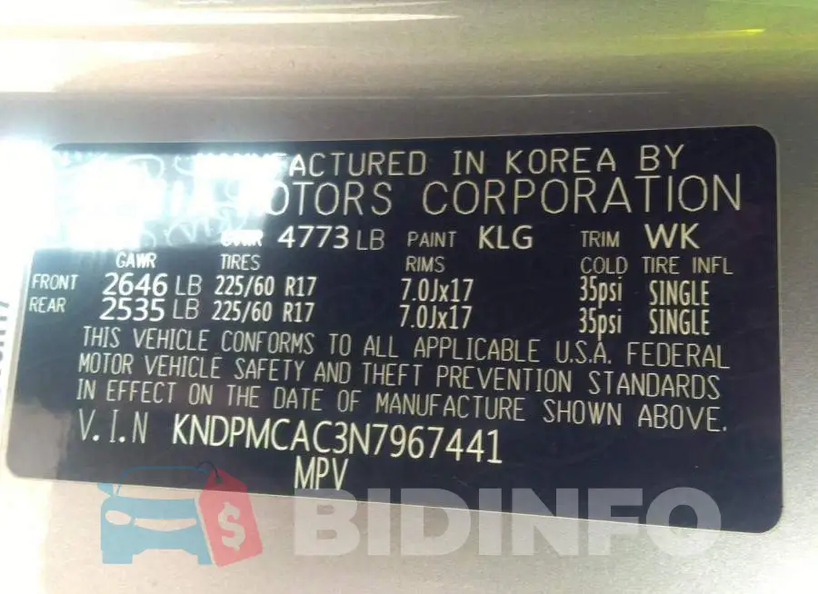 KNDPMCAC3N7967441 Photo# 9
