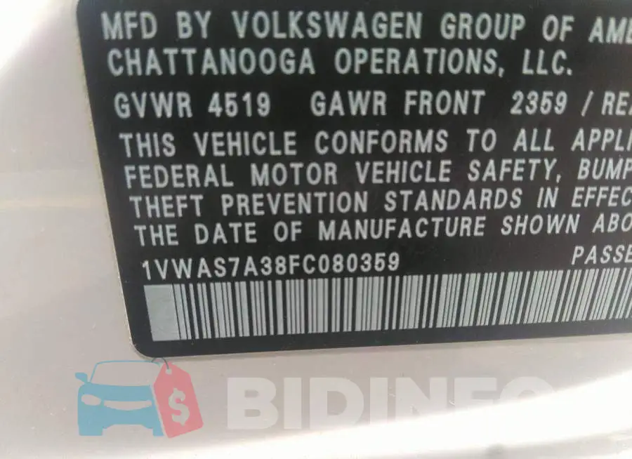 1VWAS7A38FC080359 Photo# 9