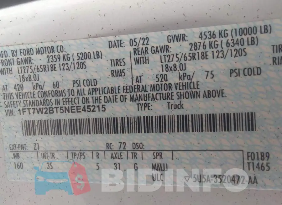 1FT7W2BT5NEE45215 Photo# 9