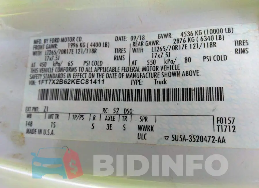 1FT7X2B62KEC81411 Photo# 9