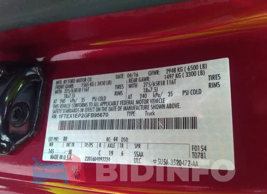 1FTEX1EP2GFB95670 Photo# 9
