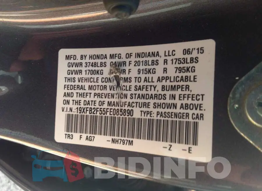 19XFB2F55FE085890 Photo# 9