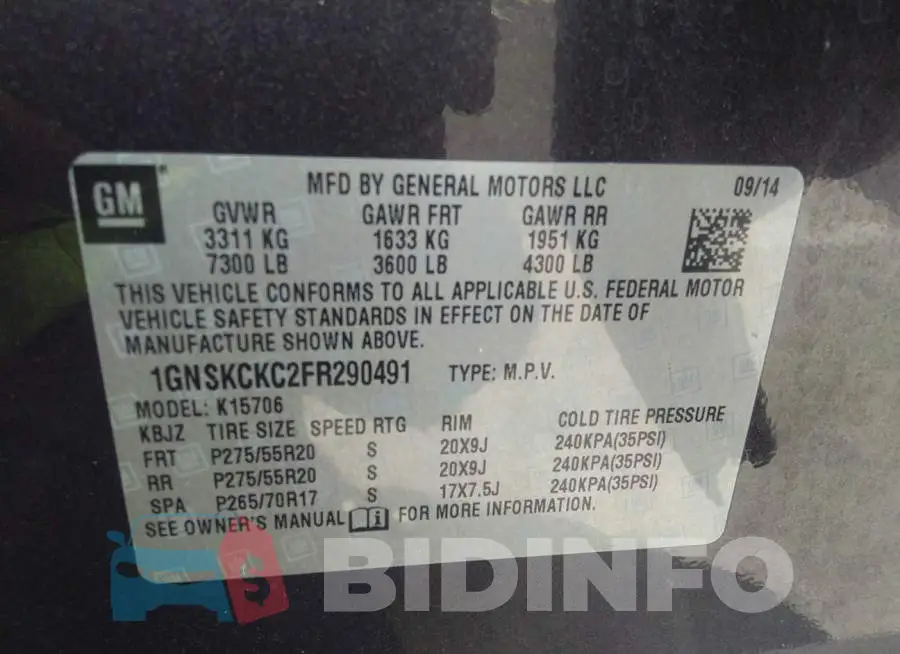 1GNSKCKC2FR290491 Photo# 9