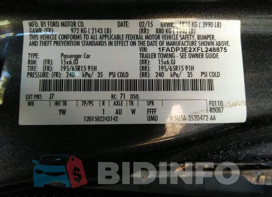 1FADP3E2XFL248875 Photo# 9