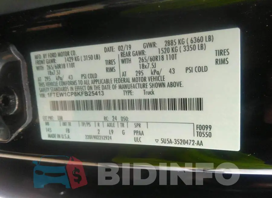 1FTEW1CP8KFB25413 Photo# 9