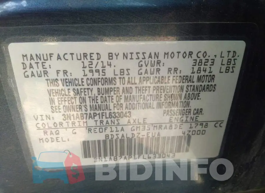 3N1AB7AP1FL633043 Photo# 9