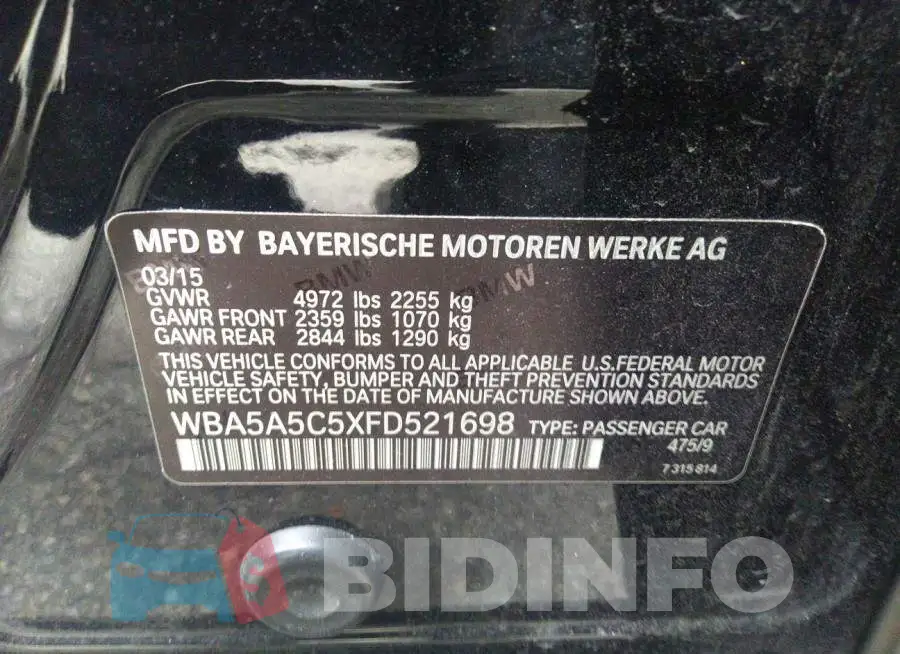 WBA5A5C5XFD521698 Photo# 9