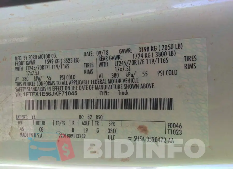 1FTFX1E56JKF71045 Photo# 9