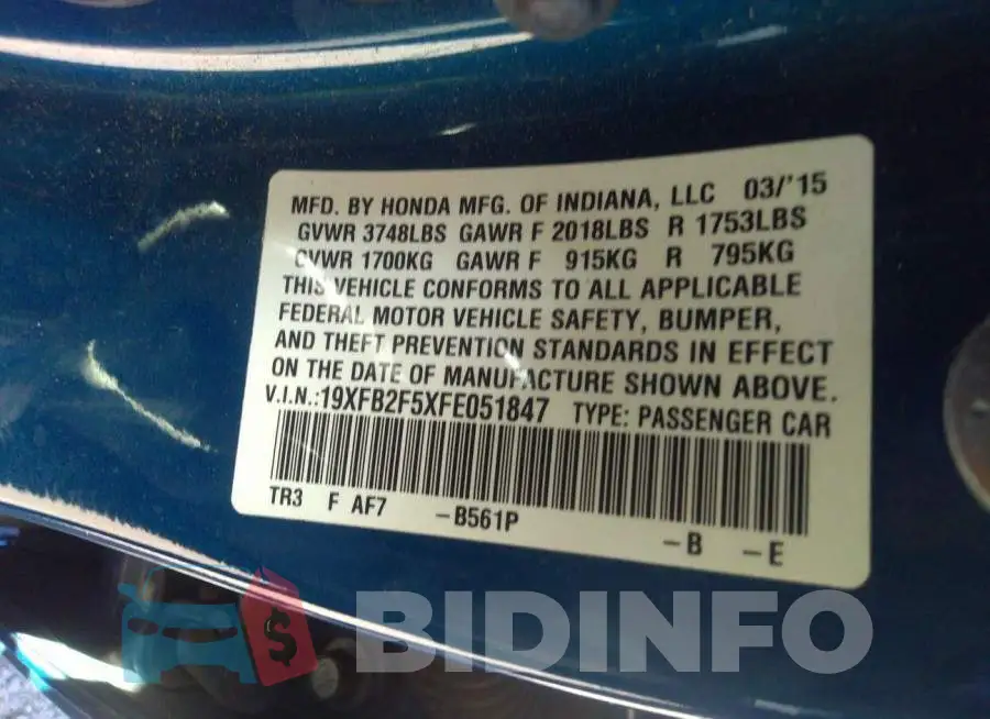 19XFB2F5XFE051847 Photo# 9