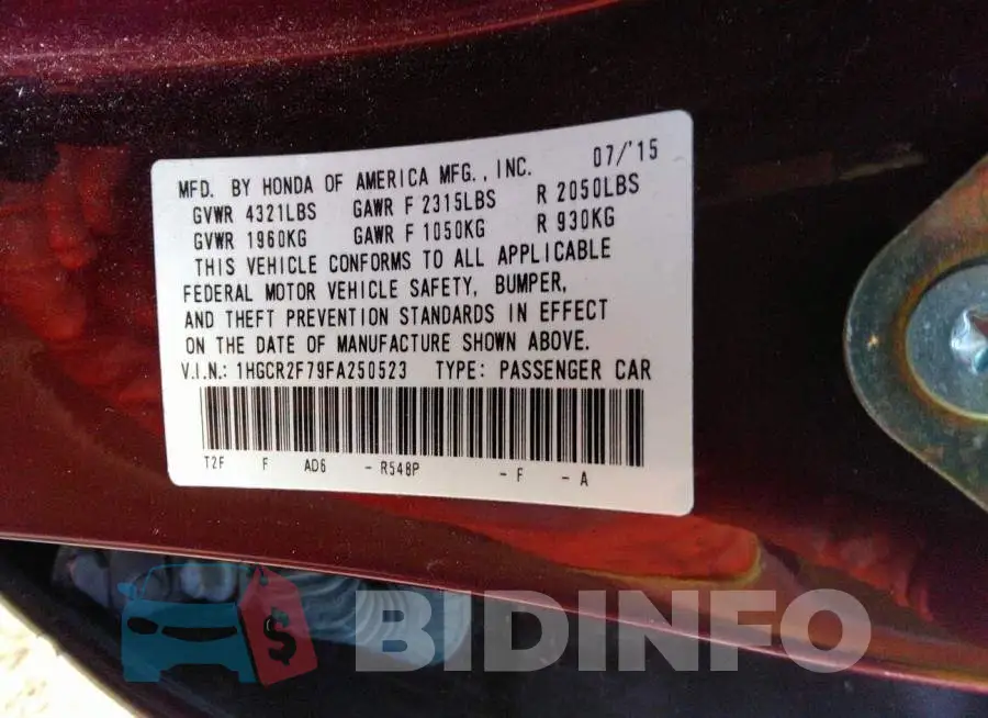 1HGCR2F79FA250523 Photo# 9