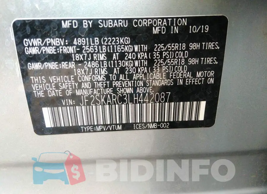 JF2SKARC3LH442087 Photo# 9