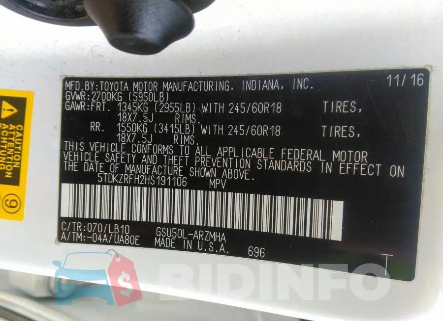 5TDKZRFH2HS191106 Photo# 9