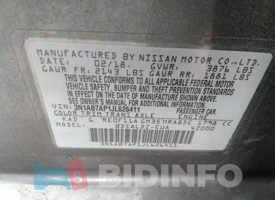 3N1AB7AP1JL626411 Photo# 9